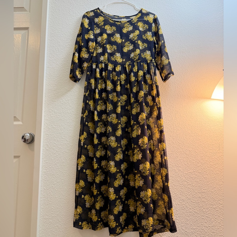 Kids Floral Print Black and Yellow Dress